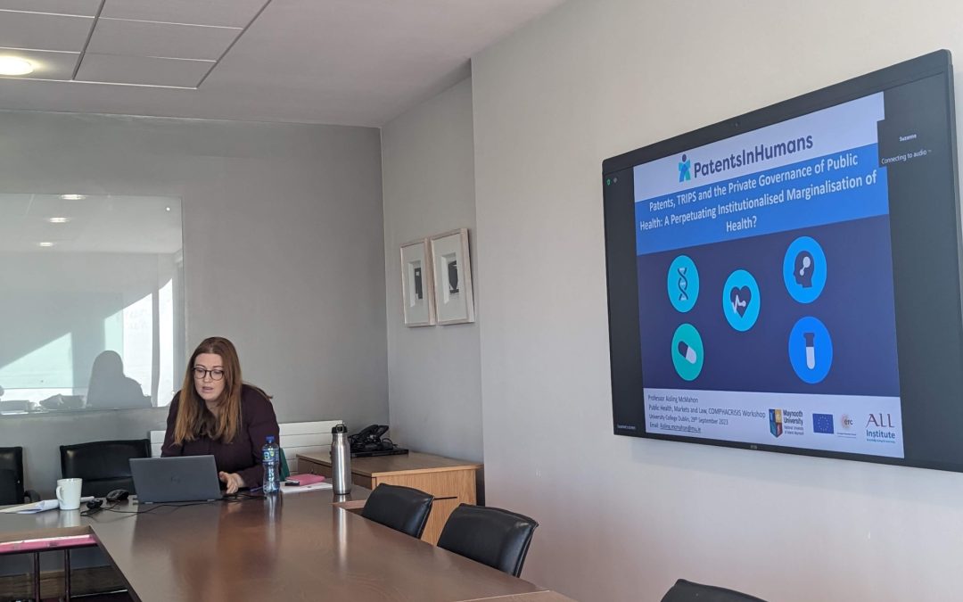 Prof Aisling McMahon invited to speak about patents and public health at interdisciplinary COMPHACRISIS workshop organised by Dr Mina Hosseini, UCD.